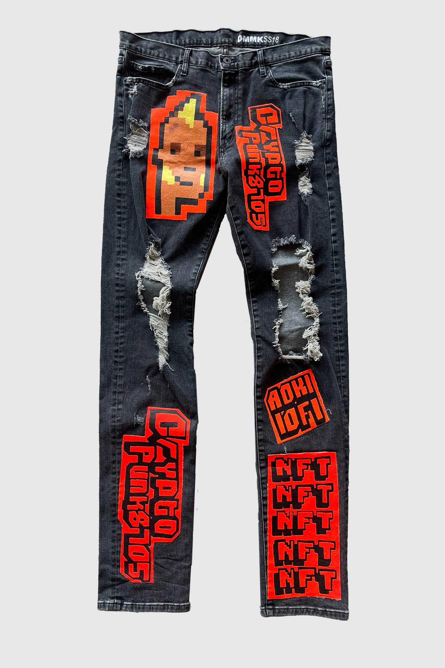 AOKI1OF1 CRYPTO PUNKS 705 RIPPED SKINNY JEANS #1007