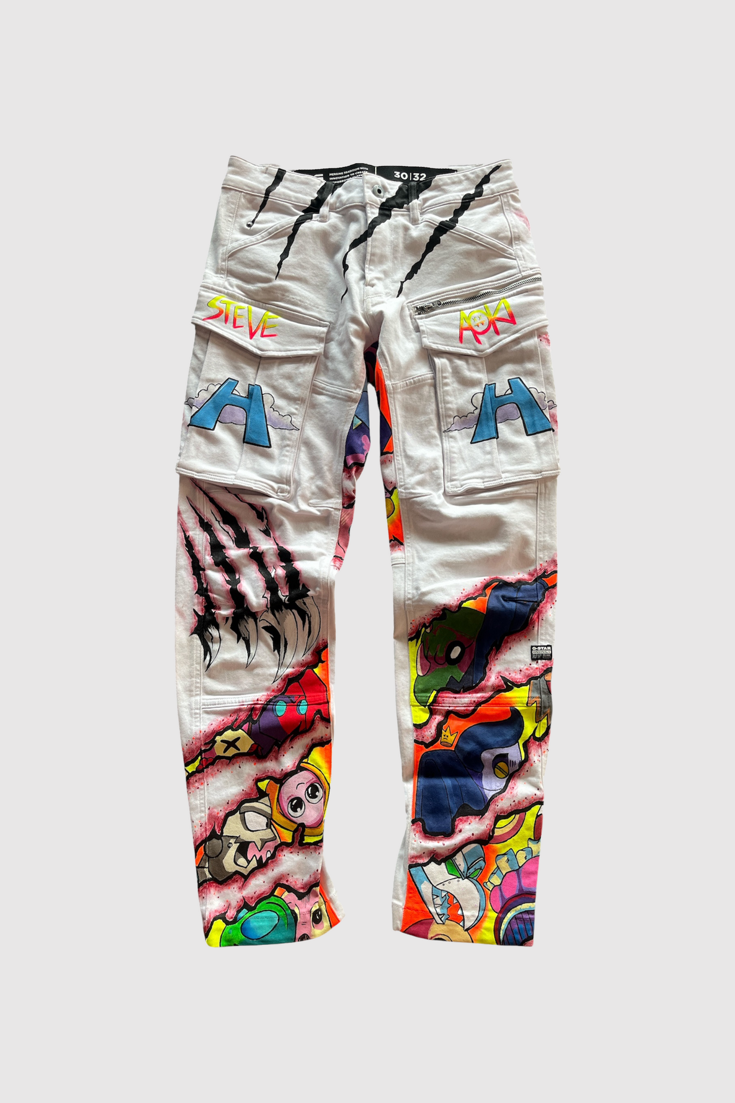 AOKI 1OF1 WHITE HIROQUEST CLAWED OUT PANTS #1161