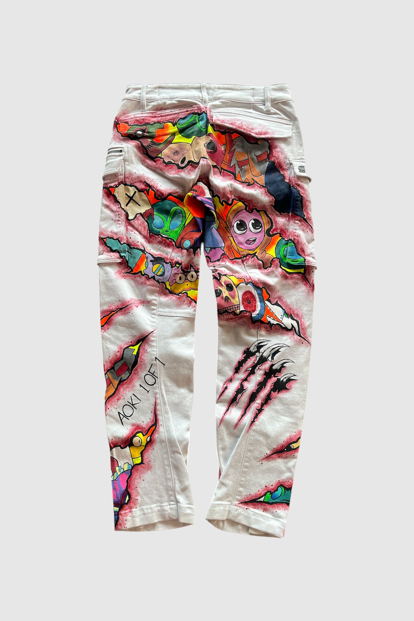 AOKI 1OF1 WHITE HIROQUEST CLAWED OUT PANTS #1161