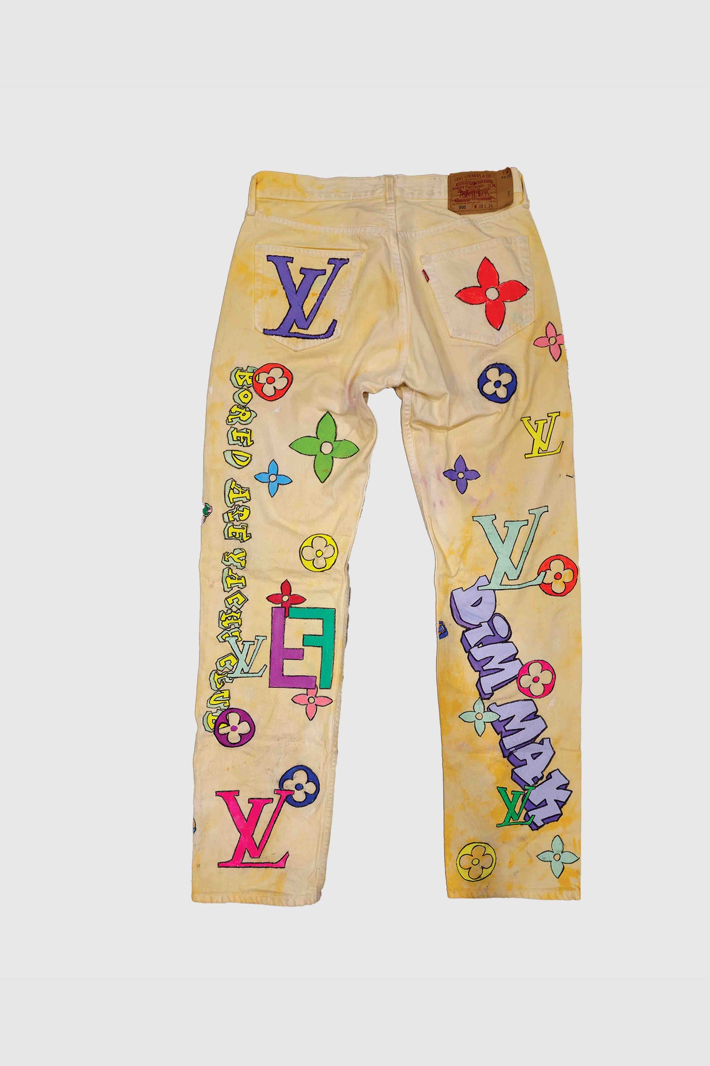 AOKI 1OF1 DIMMAK DESIGNER BORED APE YELLOW TIE-DYE JEANS #776