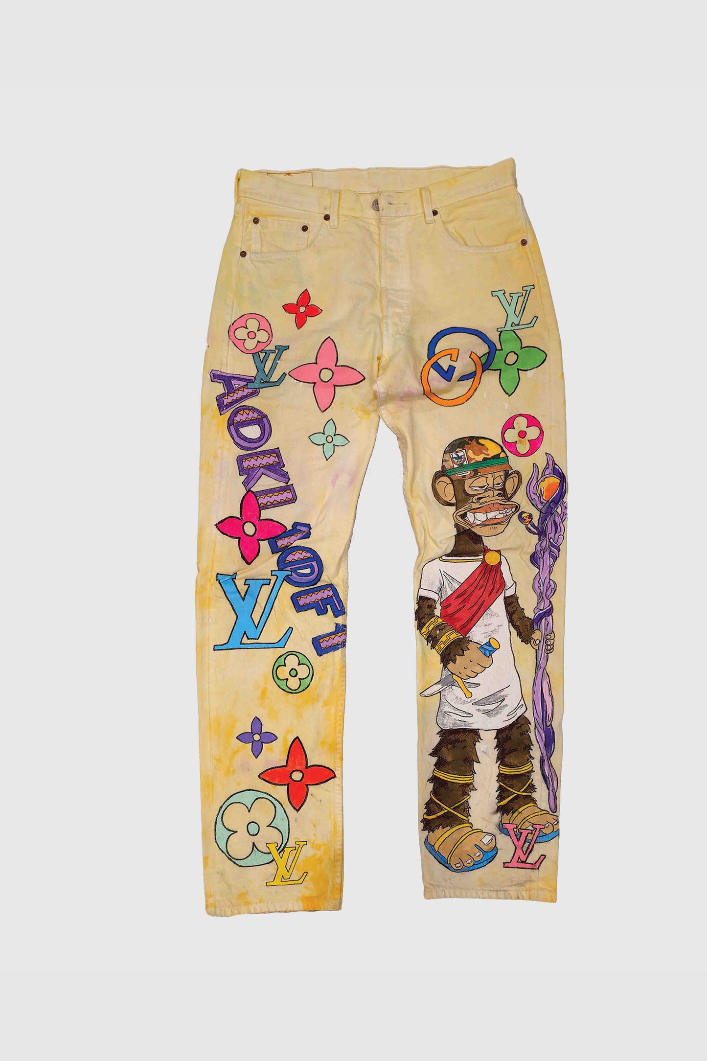 AOKI 1OF1 DIMMAK DESIGNER BORED APE YELLOW TIE-DYE JEANS #776