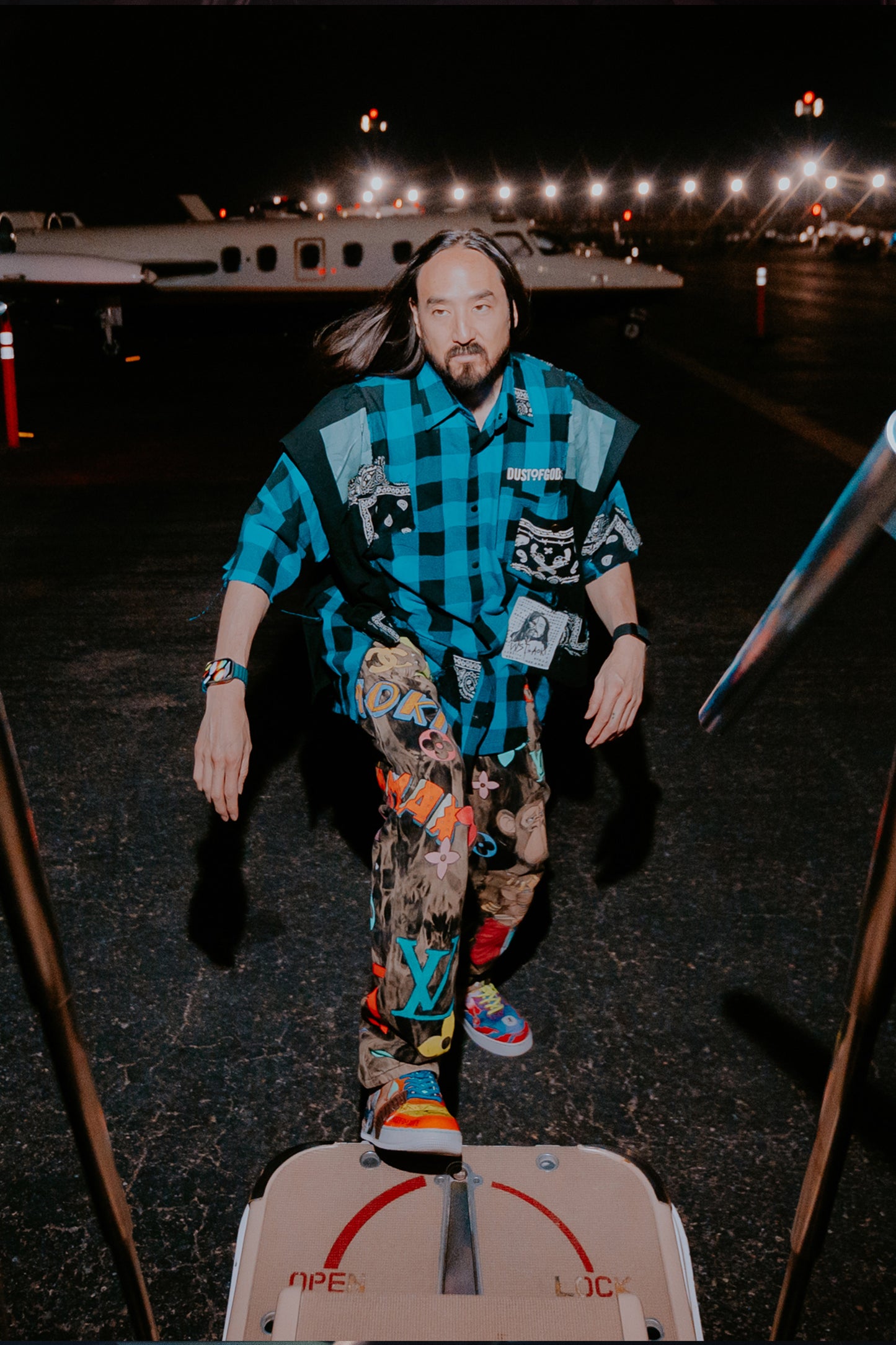 AOKI 1OF1 DUST OF GODS X AOKI 1OF1 BLUE PLAID BUTTON UP SHIRT #804