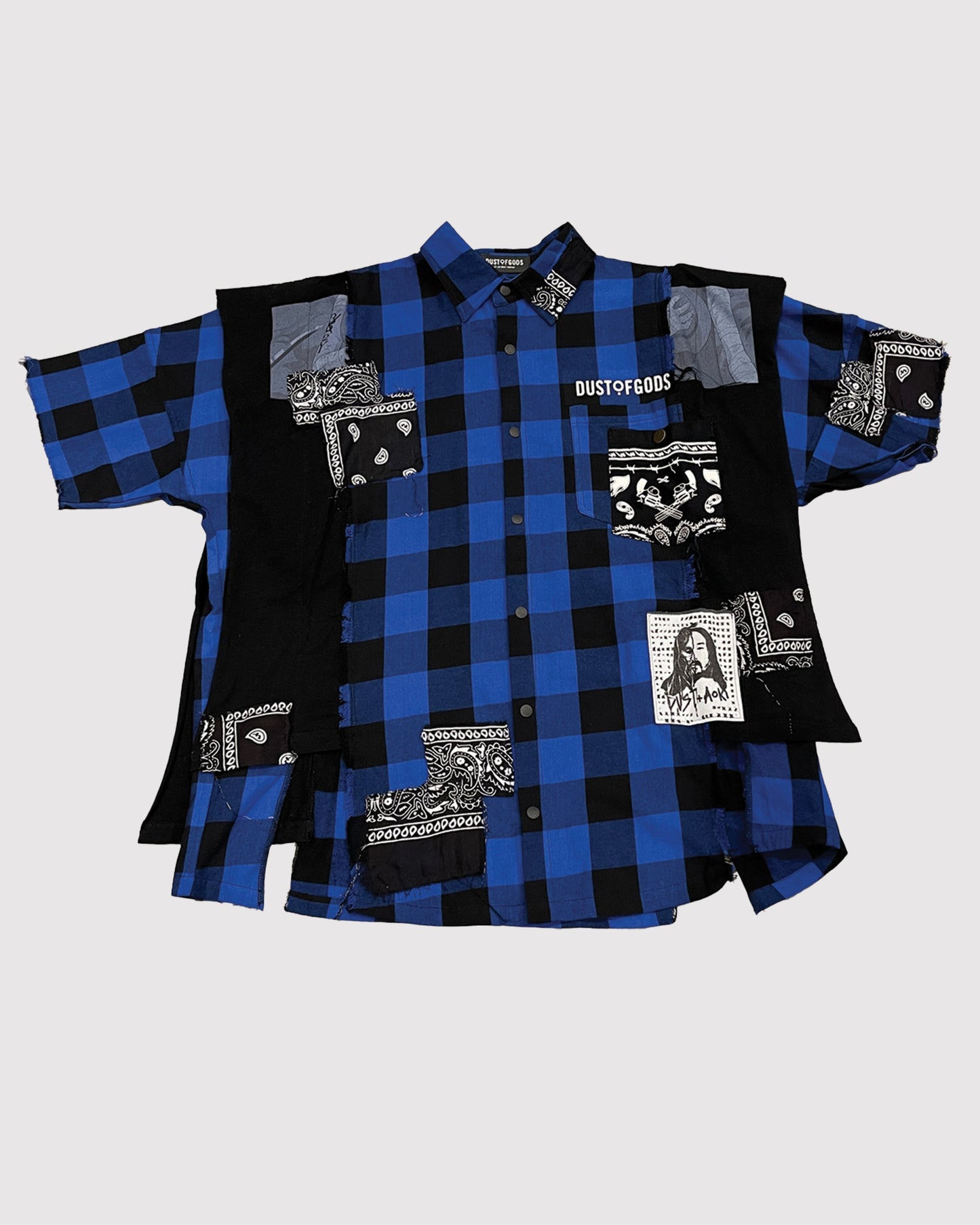 AOKI 1OF1 DUST OF GODS X AOKI 1OF1 BLUE PLAID BUTTON UP SHIRT #804