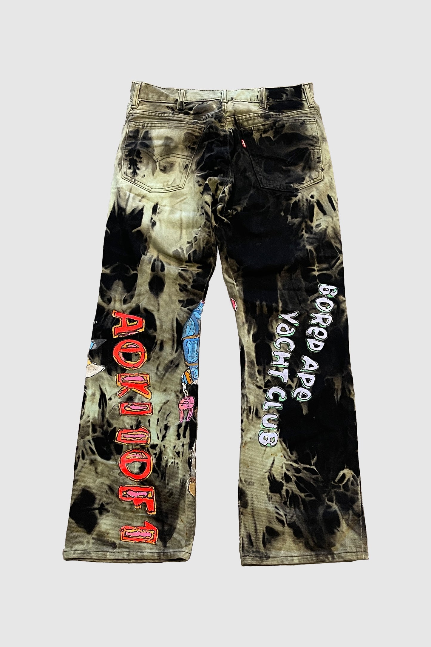 AOKI 1OF1 DIMMAK BORED APE BLEACH TIE DYE BLACK JEANS #864