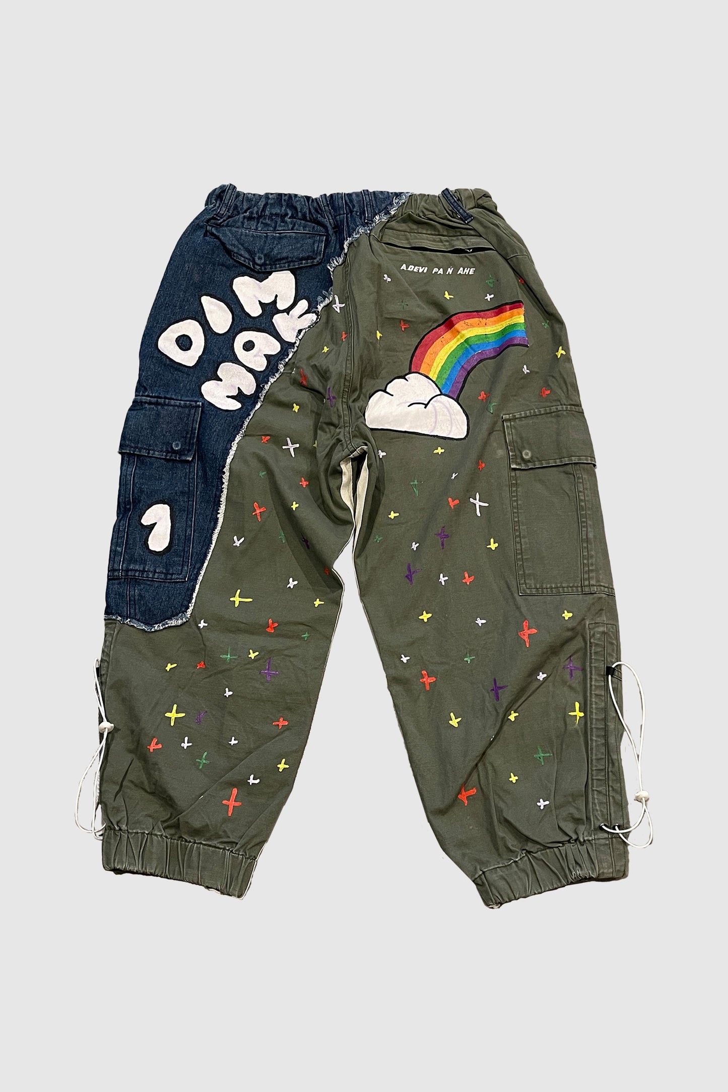 AOKI1OF1 CHUBBICORN OLIVE JEAN PATCHWORK PANTS #870