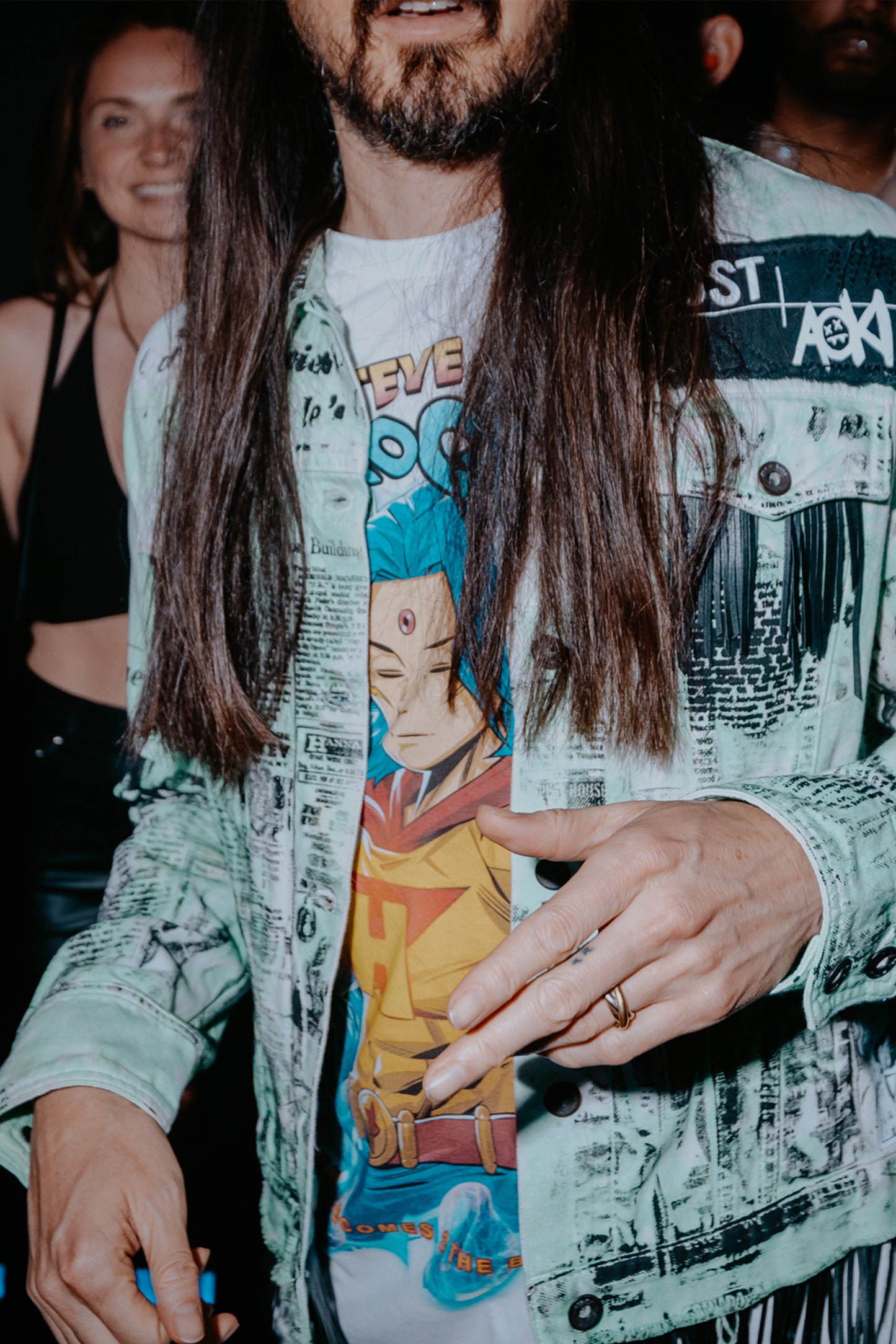 AOKI 1OF1 X DUST OF GODS TEAL TIE DYE FRINGE JEAN JACKET #911