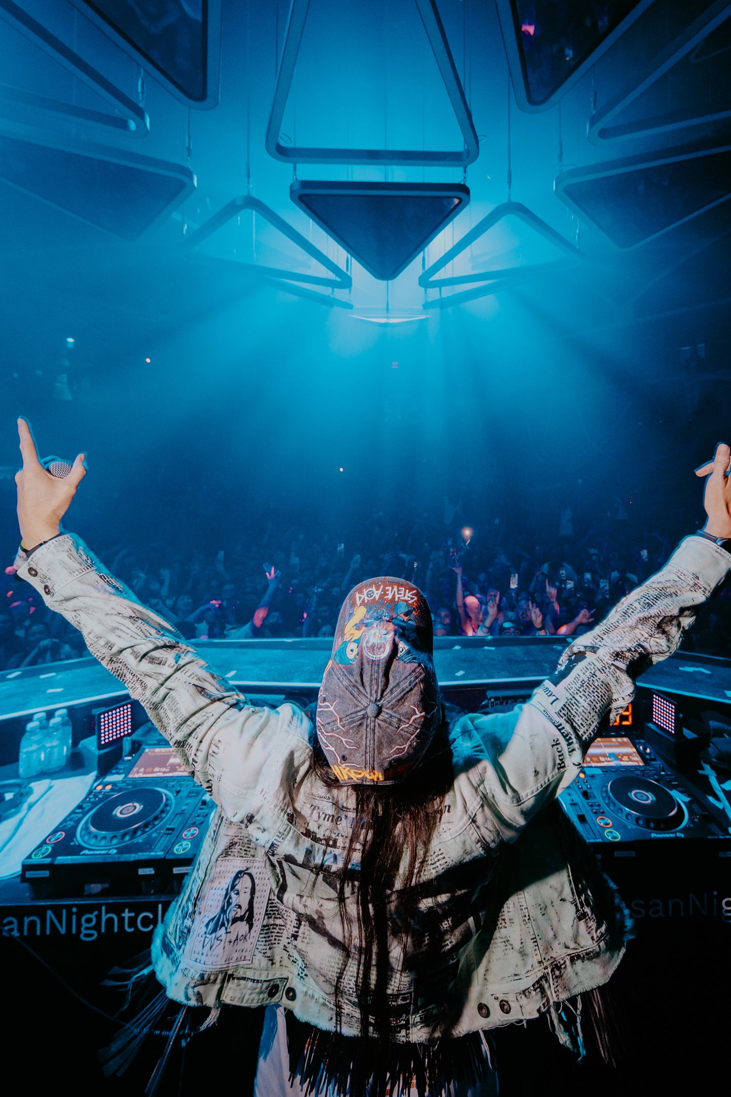 AOKI 1OF1 X DUST OF GODS TEAL TIE DYE FRINGE JEAN JACKET #911