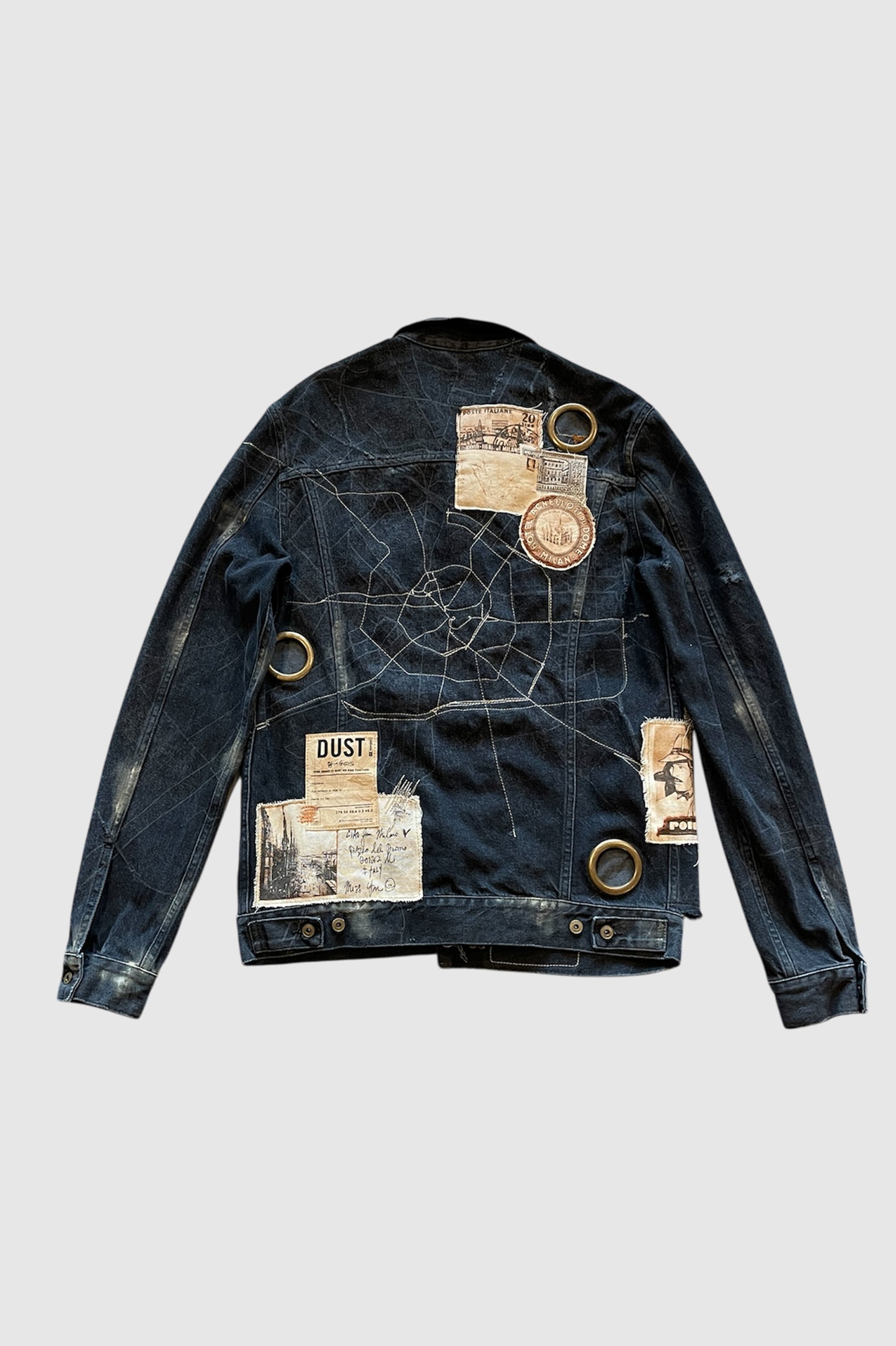 AOKI1OF1 x DUST OF GODS TRAVEL PATCHES DARK BLUE JEAN JACKET #932