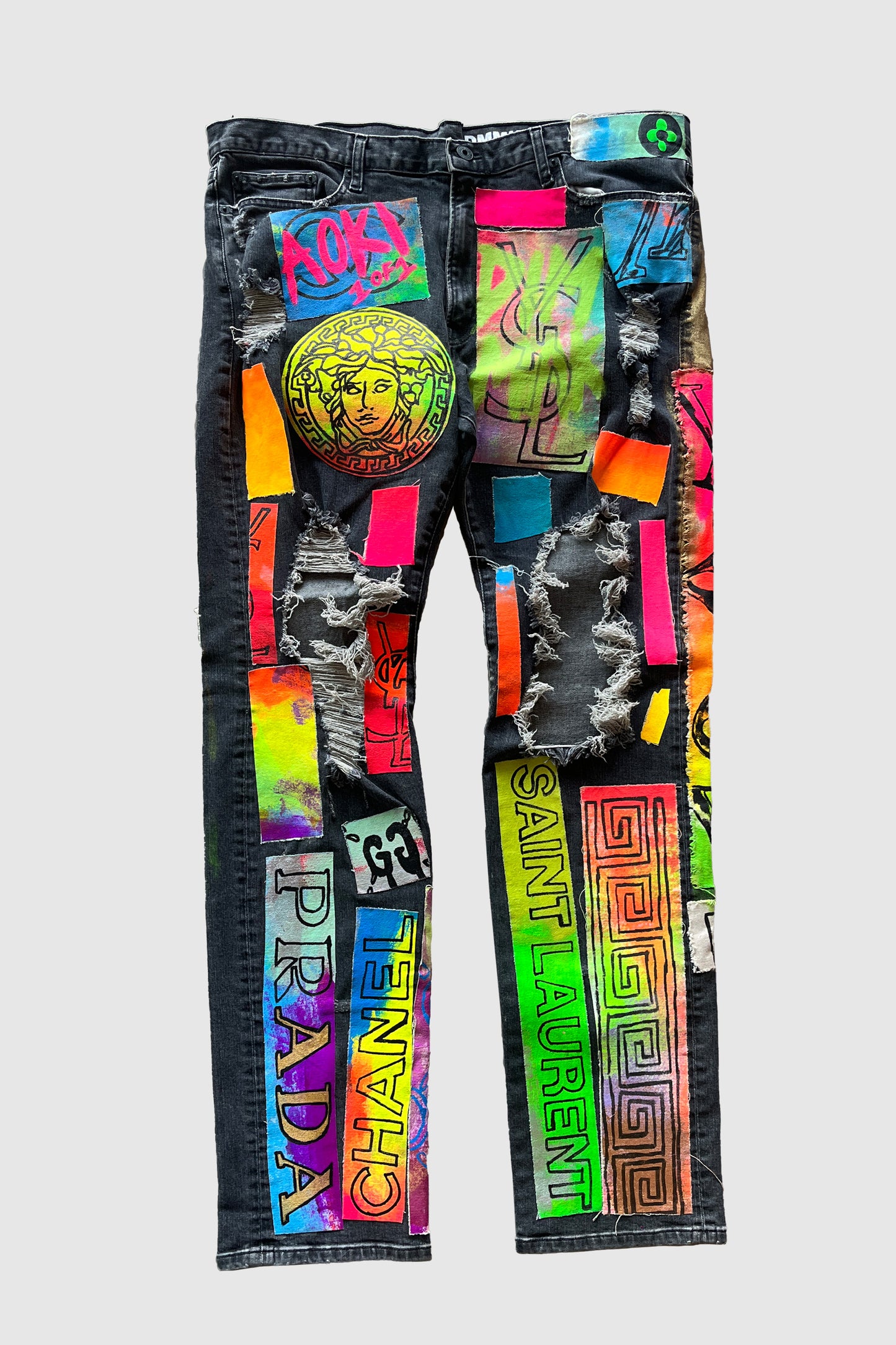 AOKI1OF1 GRAFFITI STYLE DESIGNER PATCH JEANS #1010