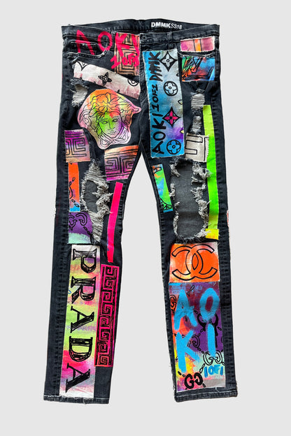 AOKI1OF1 DESIGNER ART PATCH FULL GRAFITI JEANS #1012