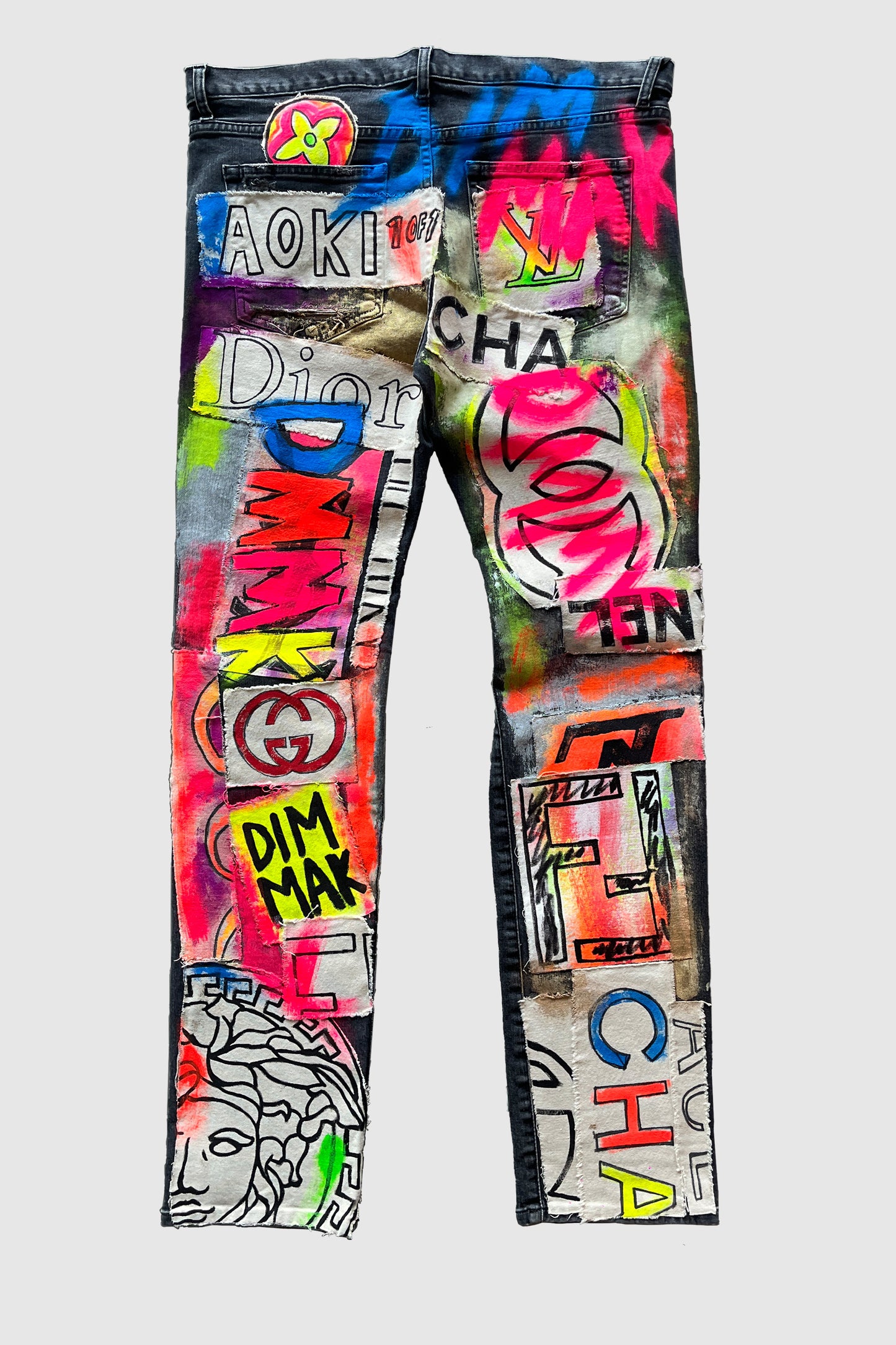 AOKI1OF1 DESIGNER ART PATCH FULL GRAFITI JEANS #1012