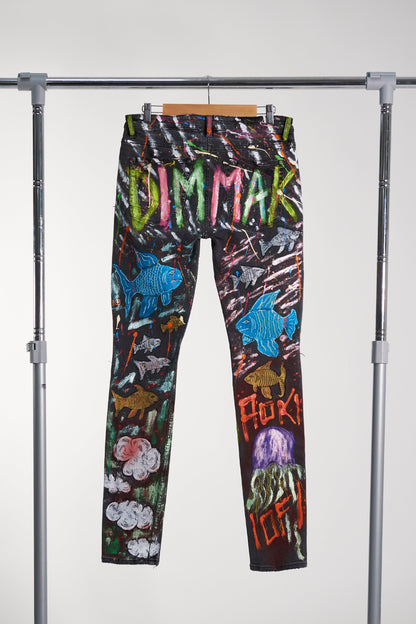 AOKI 1 OF 1 - DIM MAK X SAMURAI AOKI CAT PAINTED JEANS #671