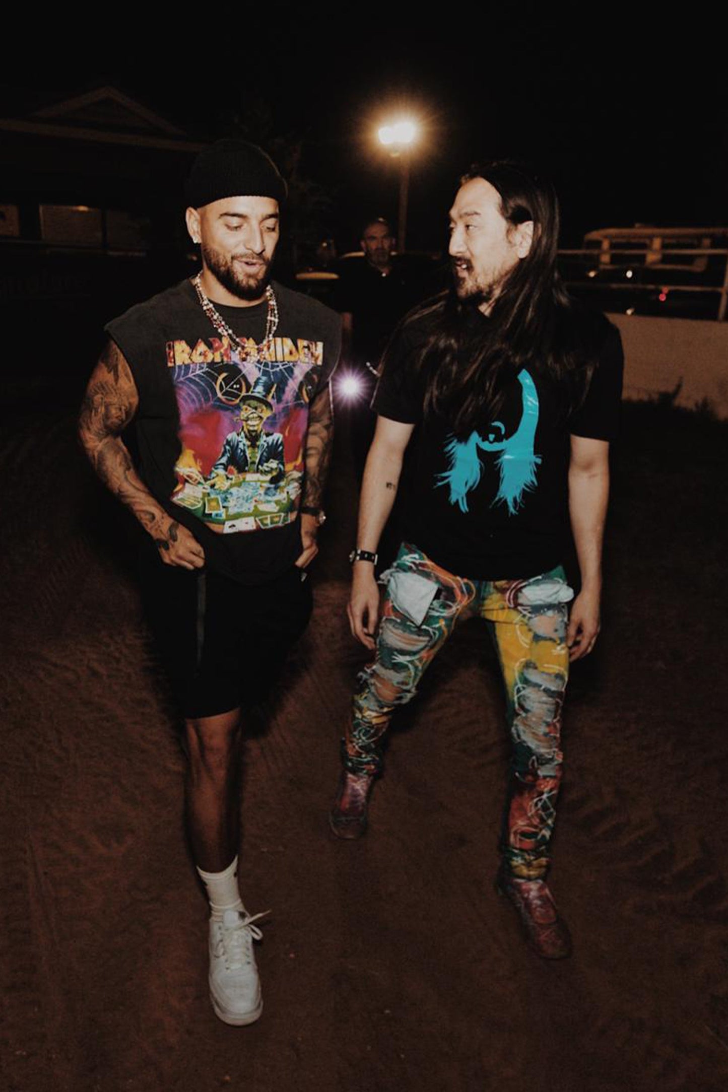 *Festival Worn* Dim Mak Swirl Painted Destruction Jeans #233 with Steve Aoki's Autographed NEVERSEA Wristbands