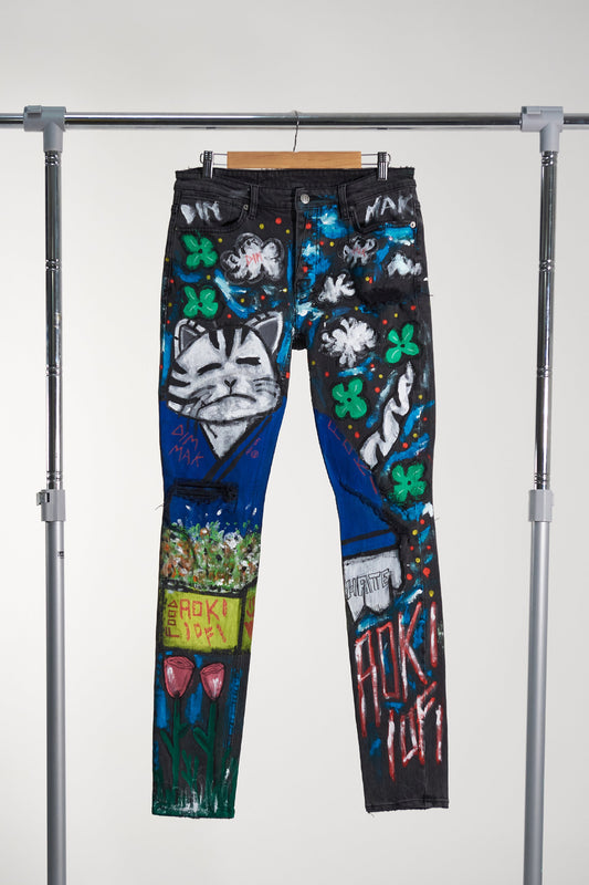 AOKI 1 OF 1 - DIM MAK X SAMURAI AOKI CAT PAINTED JEANS #671