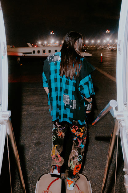 AOKI 1OF1 DUST OF GODS X AOKI 1OF1 BLUE PLAID BUTTON UP SHIRT  #804