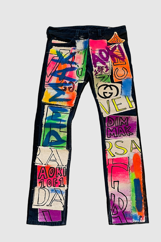 AOKI 1OF1 DESIGNER PAINTED PATCHES JEANS #861