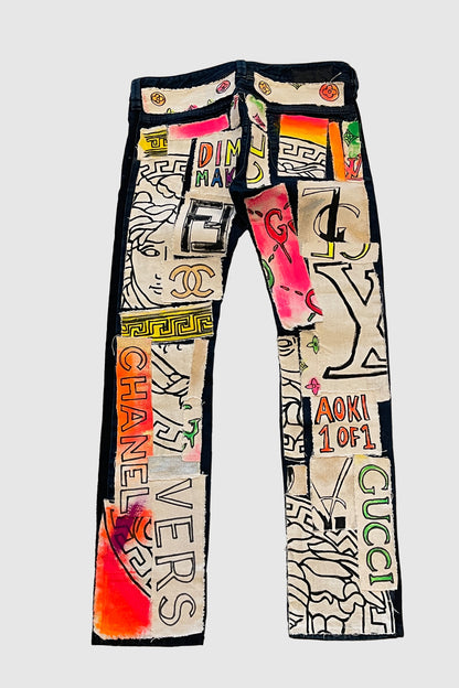 AOKI 1OF1 DESIGNER PAINTED PATCHES JEANS #861