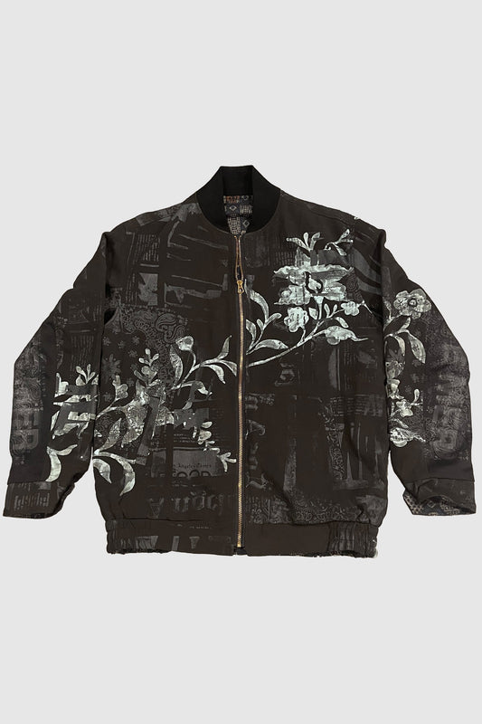 AOKI 1OF1 HIROQUEST BLACK FLOWER PRINT BOMBER JACKET  #879