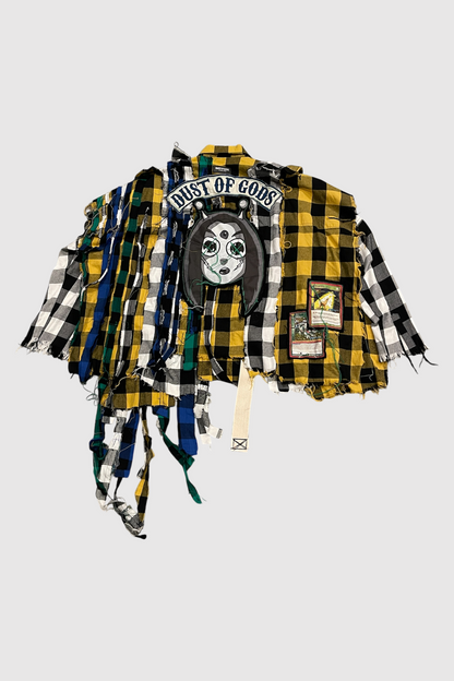 AOKI1OF 1 X DUST OF GODS YELLOW FRINGE  PLAID SHIRT #892