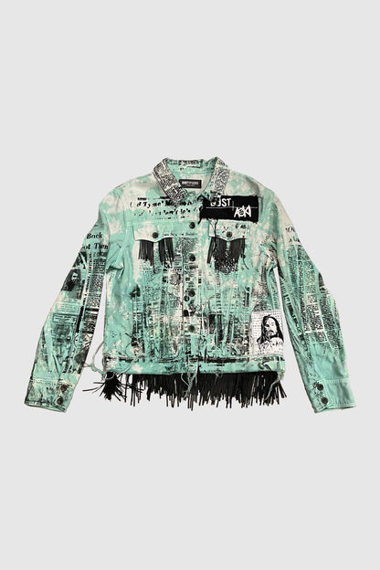 AOKI 1OF1 X DUST OF GODS TEAL TIE DYE FRINGE JEAN JACKET #911