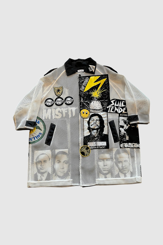 AOKI1OF1 FIGHT THE POWER WHITE MESH BUTTON UP #931