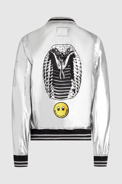 Dim Mak vs. Sex Pistols Silver Leather Bomber Jacket #18