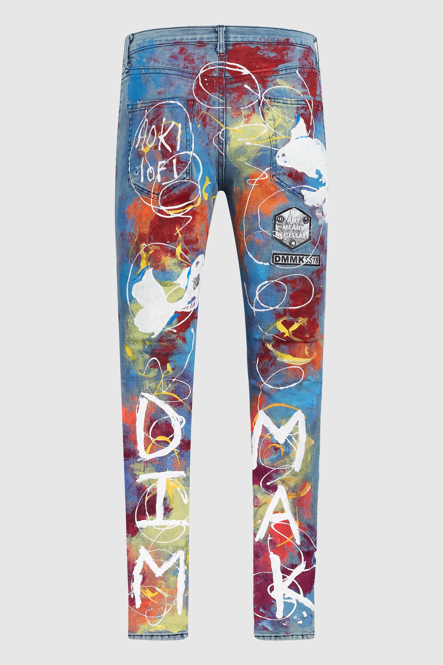 *Festival Worn* Dim Mak Swirl Painted Destruction Jeans #233 with Steve Aoki's Autographed NEVERSEA Wristbands