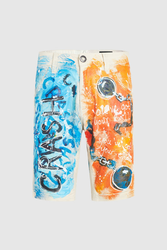 CRASH CREAM SHORT PAINTED IN BLUE AND ORANGE #74