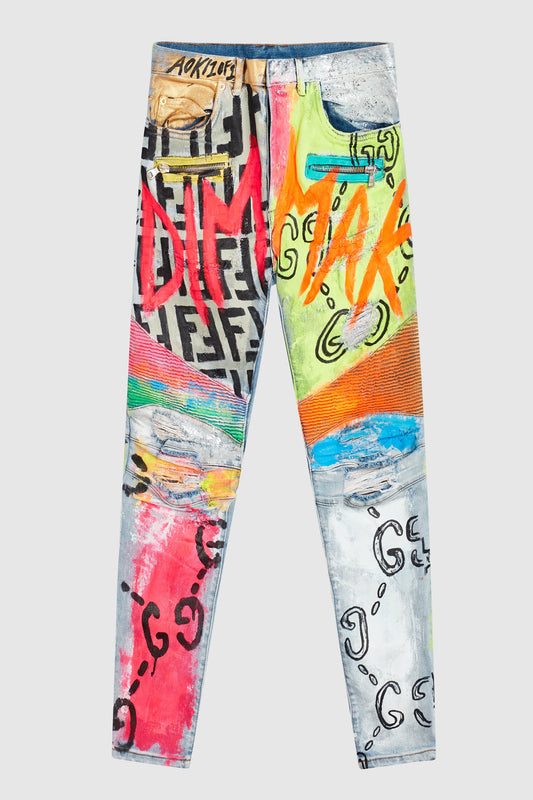 BOOTLEG INSIGNIA PAINTED BALMAIN JEANS #183