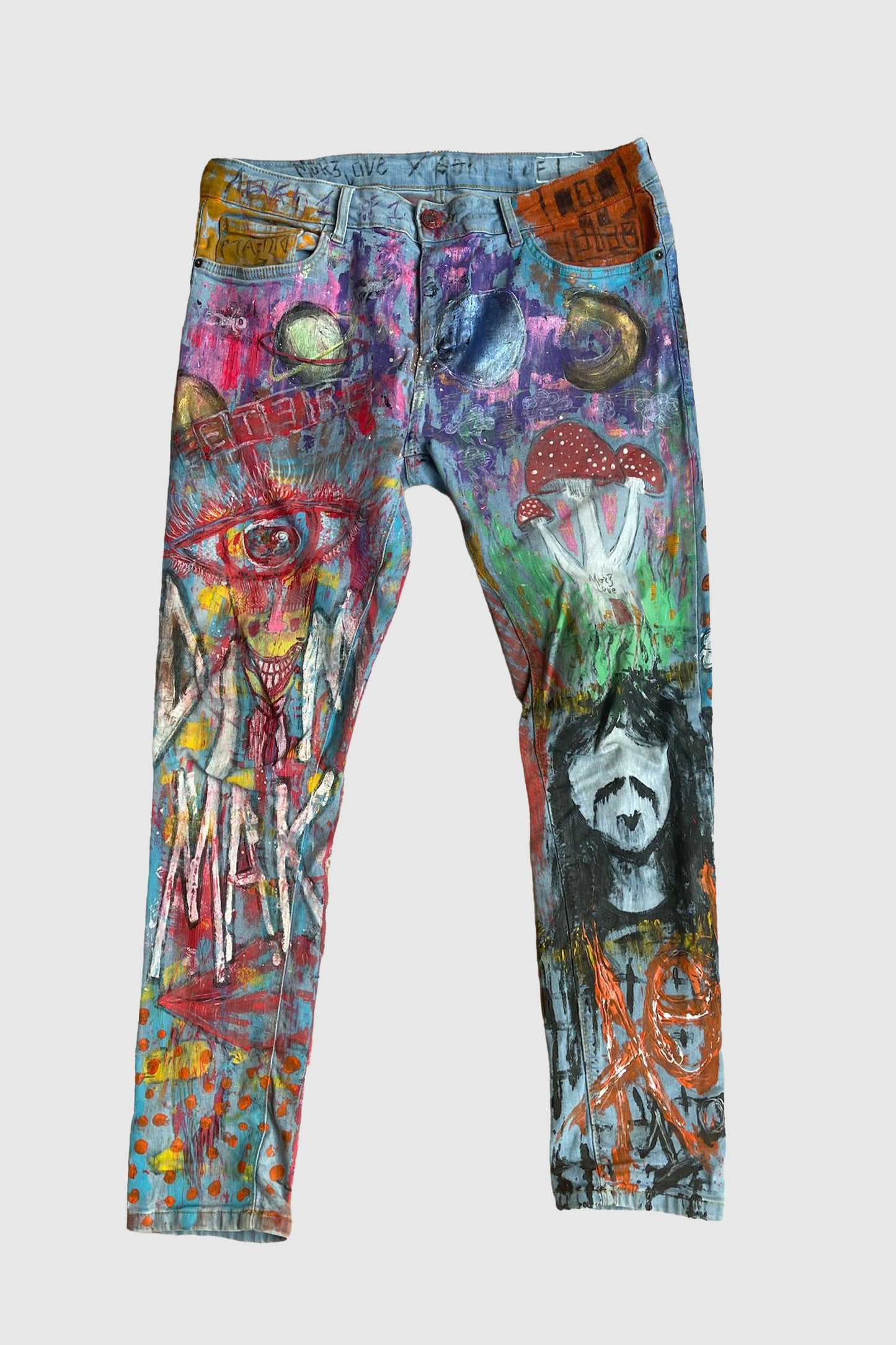 AOKI 1 OF 1 DIM MAK X NEON FUTURE X AOKI PSYCHADELICS PAINTED JEANS #737