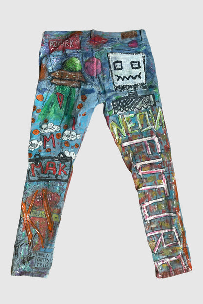 AOKI 1 OF 1 DIM MAK X NEON FUTURE X AOKI PSYCHADELICS PAINTED JEANS #737