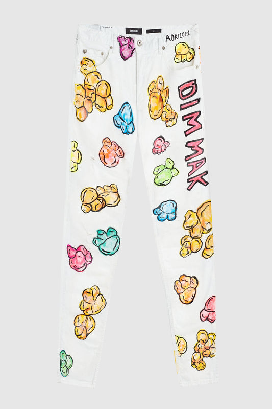 MULTI COLOR POPCORN WHITE JEANS #177